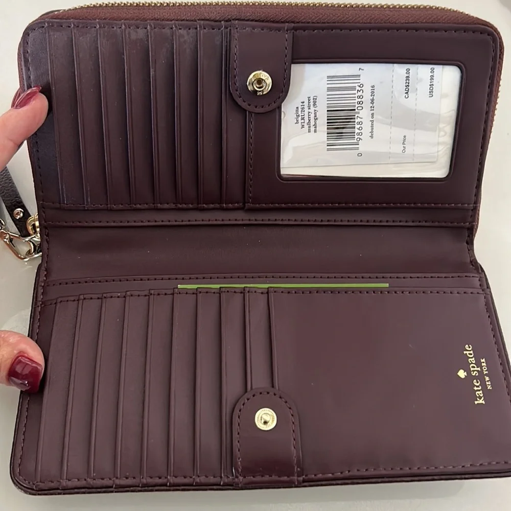 kate spade New York Pebbled Leather Zip Wallet Wristlet - Dark Brown